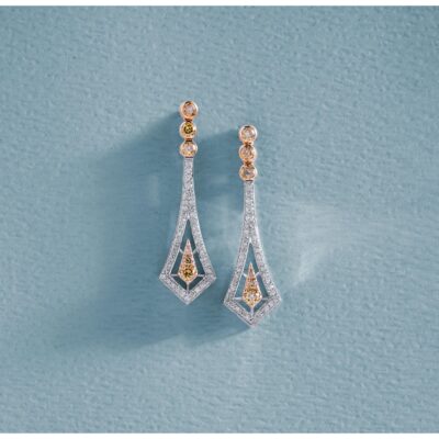 Boucles d'Oreilles Pendantes en Argent et Pierres Précieuses avec Accents Dorés